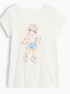 GAP White Tee with Pink-Accented Teddy Graphic NWT size 10